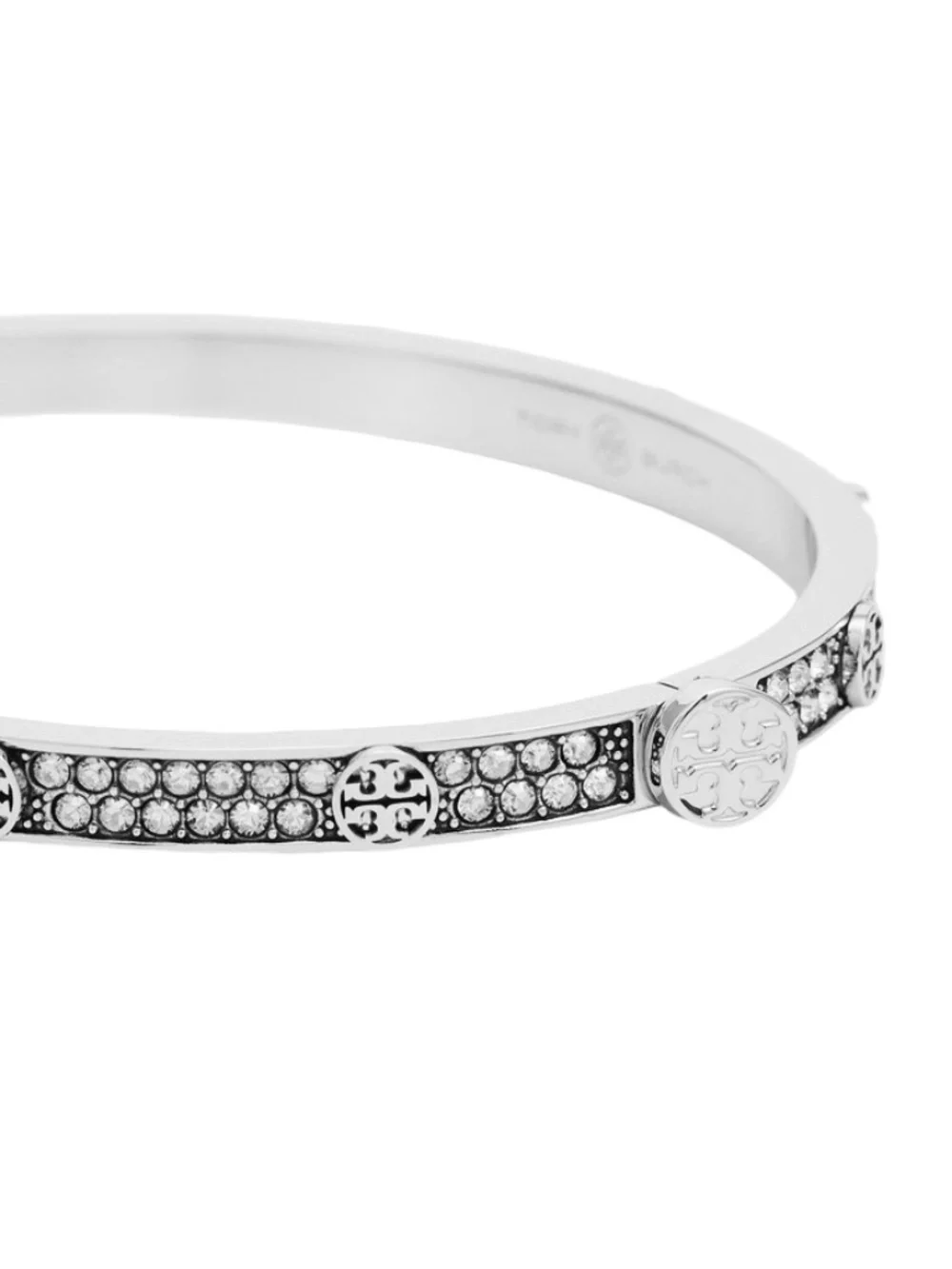 TORY BURCH • Silver Thin Icon Pave Crystal Hinge Bracelet